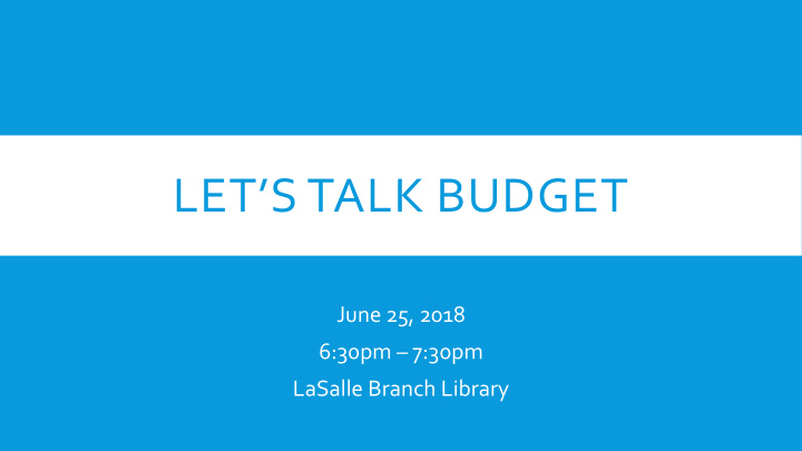 let s talk budget