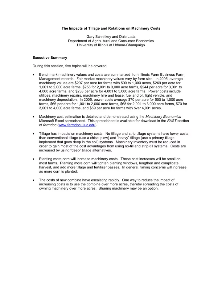 the impacts of tillage and rotations on machinery costs