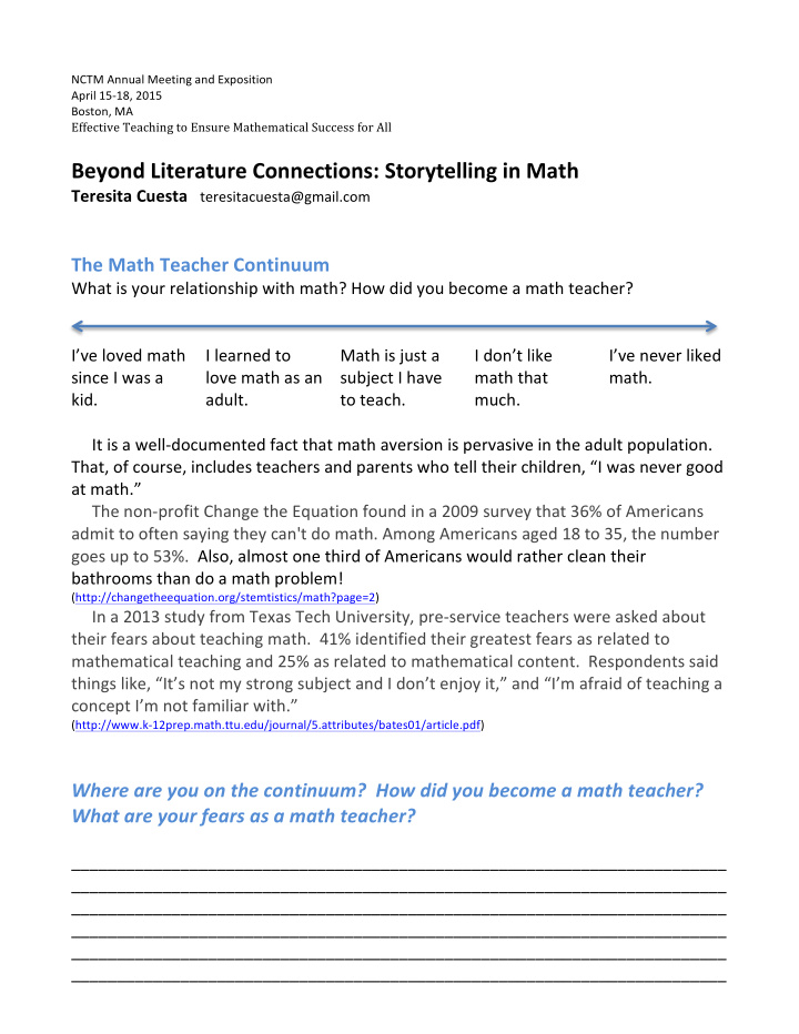 beyond literature connections storytelling in math
