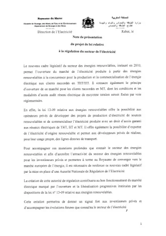 Projet de loi n 48-15 relative  la rgulation du secteur de llectricit  TITRE PREMIER