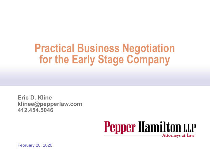 practical business negotiation for the early stage company