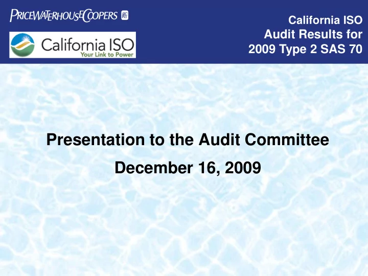 presentation to the audit committee december 16 2009