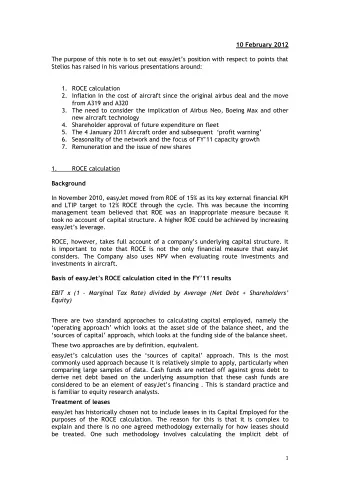 10 February 2012  The purpose of this note is to set out easyJets position with respect to