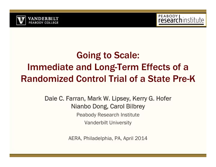 going to scale immediate and long term effects of a