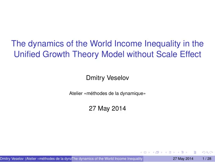 the dynamics of the world income inequality in the