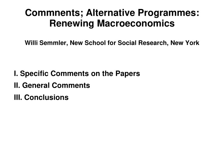 commnents alternative programmes renewing macroeconomics