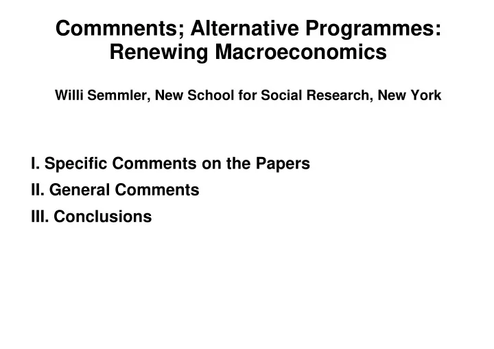 commnents alternative programmes renewing macroeconomics