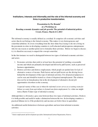 Institutions, interests and informality and the role of the informal economy and  firms in