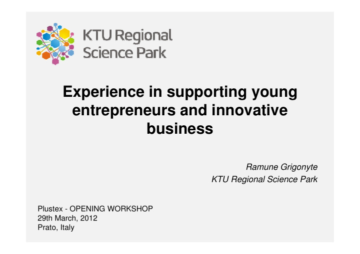 experience in supporting young entrepreneurs and