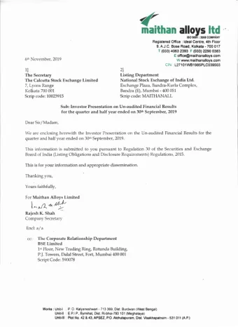 u2l The Secretary  Listing Department The Calcutta Stock Exchange Limited National Stock Exchange