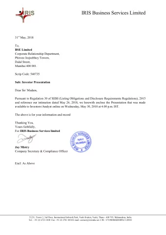 IRIS  Compliance, Data &amp; Analytics  Investor Presentation May 30, 2018  1  We are a global tech