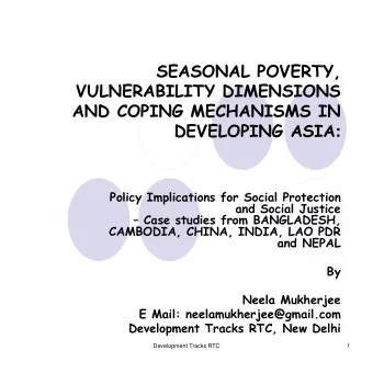 SEASONAL POVERTY,  VULNERABILITY DIMENSIONS  AND COPING MECHANISMS IN DEVELOPING ASIA :  Policy
