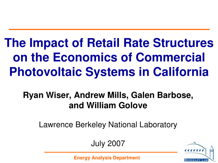 the impact of retail rate structures on the economics of