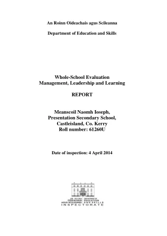 Whole-School Evaluation  Management, Leadership and Learning  REPORT  Meanscoil Naomh Ioseph,