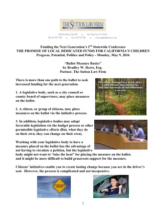 Funding the Next Generations 2 nd Statewide Conference  THE PROMISE OF LOCAL DEDICATED FUNDS FOR