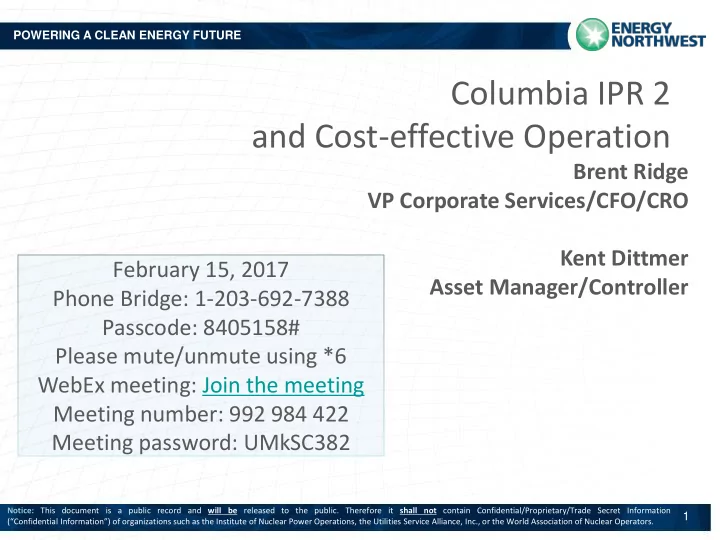 columbia ipr 2 and cost effective operation