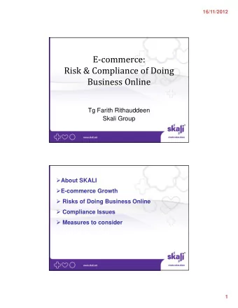 Ecommerce:  Risk &amp; Compliance of Doing  Risk &amp; Compliance of Doing  Business Online  Tg