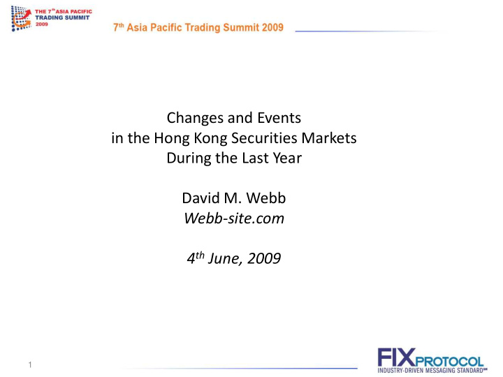changes and events in the hong kong securities markets