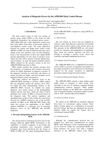 Analysis of Diagnosis Errors for the APR1400 Main Control Rooms Awwal M. Arigi a and Jonghyun Kim a