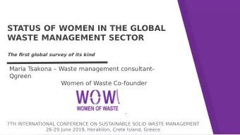 STATUS OF WOMEN IN THE GLOBAL  WASTE MANAGEMENT SECTOR  The fjrst global survey of its kind  Maria