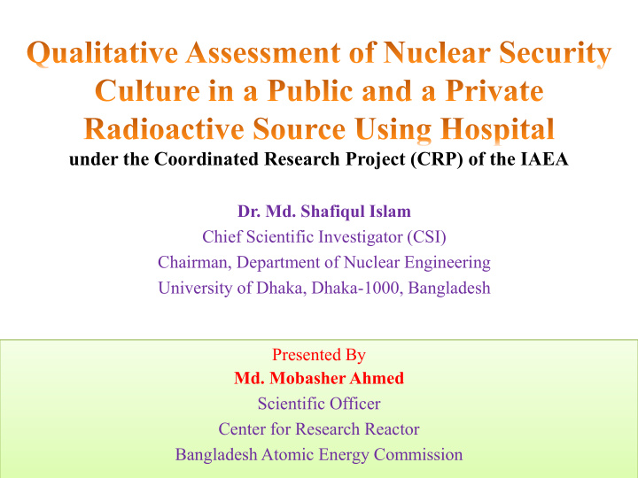 under the coordinated research project crp of the iaea
