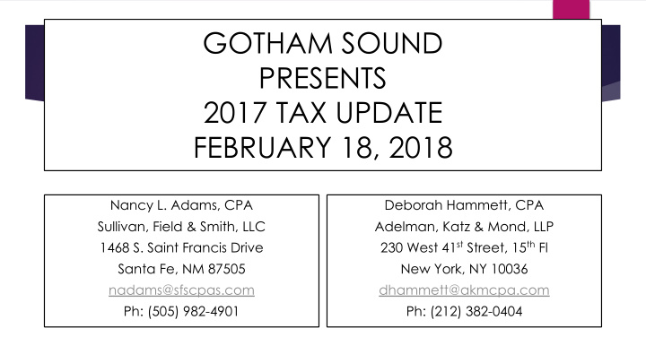 gotham sound presents 2017 tax update february 18 2018