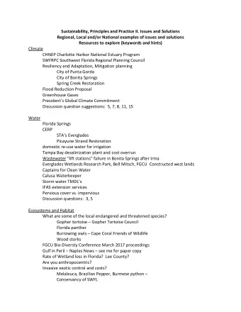 Sustainability, Principles and Practice II. Issues and Solutions  Regional, Local and/or National