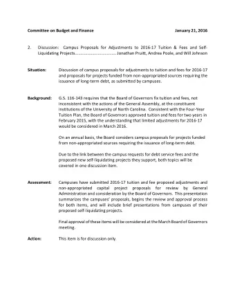 Committee on Budget and Finance  January 21, 2016  2.  Discussion:  Campus Proposals for