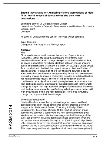 EASM 2014  image capital (Hallmann &amp; Breuer, 2010; Xing &amp; Chalip, 2006).  Subsequently, the