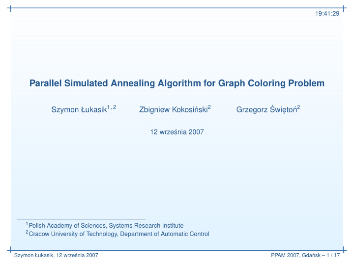 parallel simulated annealing algorithm for graph coloring