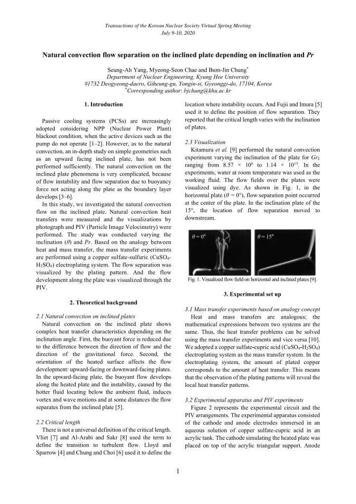natural convection flow separation on the inclined plate
