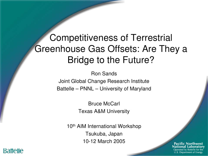 competitiveness of terrestrial greenhouse gas offsets are