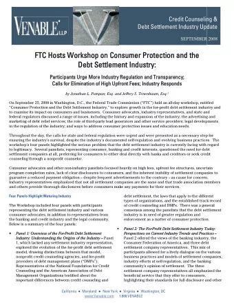 SEPTEMBER 2008  FTC Hosts Workshop on Cons  FTC Hosts Workshop on Consumer Protection and the  umer
