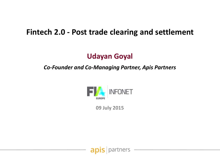 fintech 2 0 post trade clearing and settlement