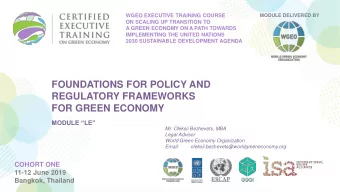 FOR GREEN ECONOMY  MODULE LE  Mr. Oleksii Bezhevets, MBA  Legal Advisor  World Green Economy