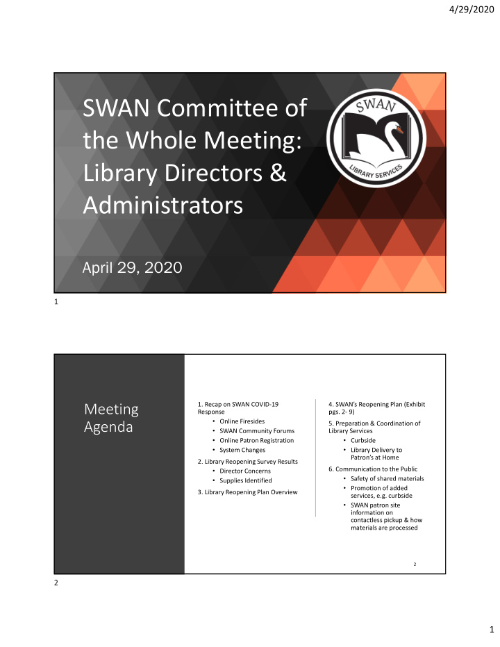 swan committee of the whole meeting library directors