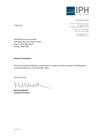 ASX Market Announcements  Australian Stock Exchange Limited  Level 4, 20 Bridge Street  Sydney, NSW