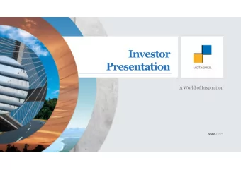 Investor  Presentation  A World of Inspiration May 2019  2  Index  01  04  Snapshot  Appendix  Page
