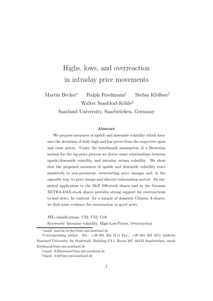 highs lows and overreaction in intraday price movements