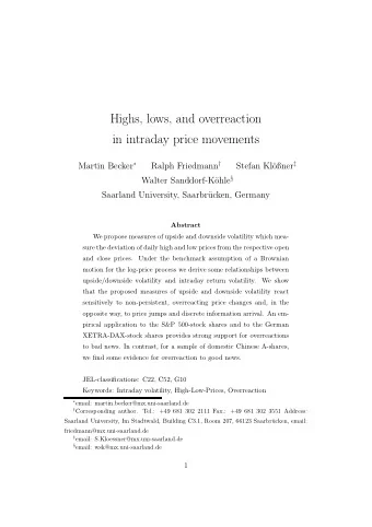 Highs, lows, and overreaction  in intraday price movements Martin Becker  Ralph Friedmann