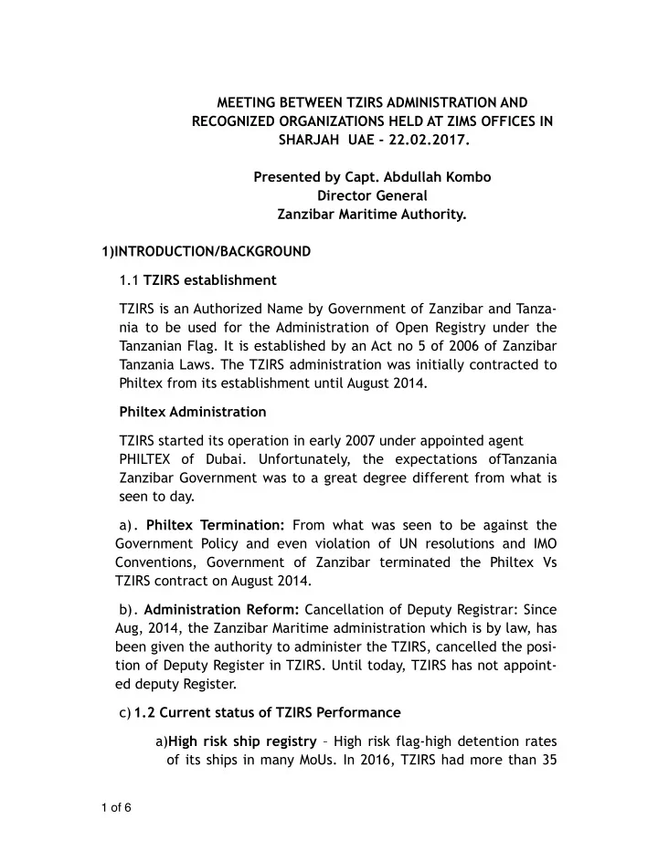 meeting between tzirs administration and recognized
