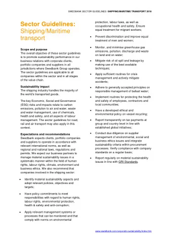 Sector Guidelines:  occupational health and safety. Ensure  Shipping/Maritime  equal treatment for