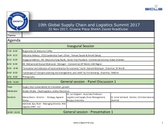 Agenda  Inaugural Session  7:30 - 8:00  Registration &amp; Welcome Coffee  8:00 - 8:10  Welcome