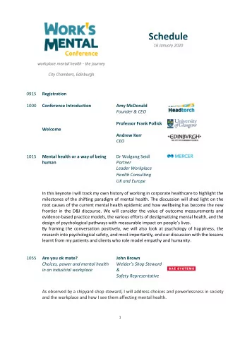 Schedule  16 Ja  January 2  y 2020  work  rkplace me  e mental  tal healt  ealth - the jo  e