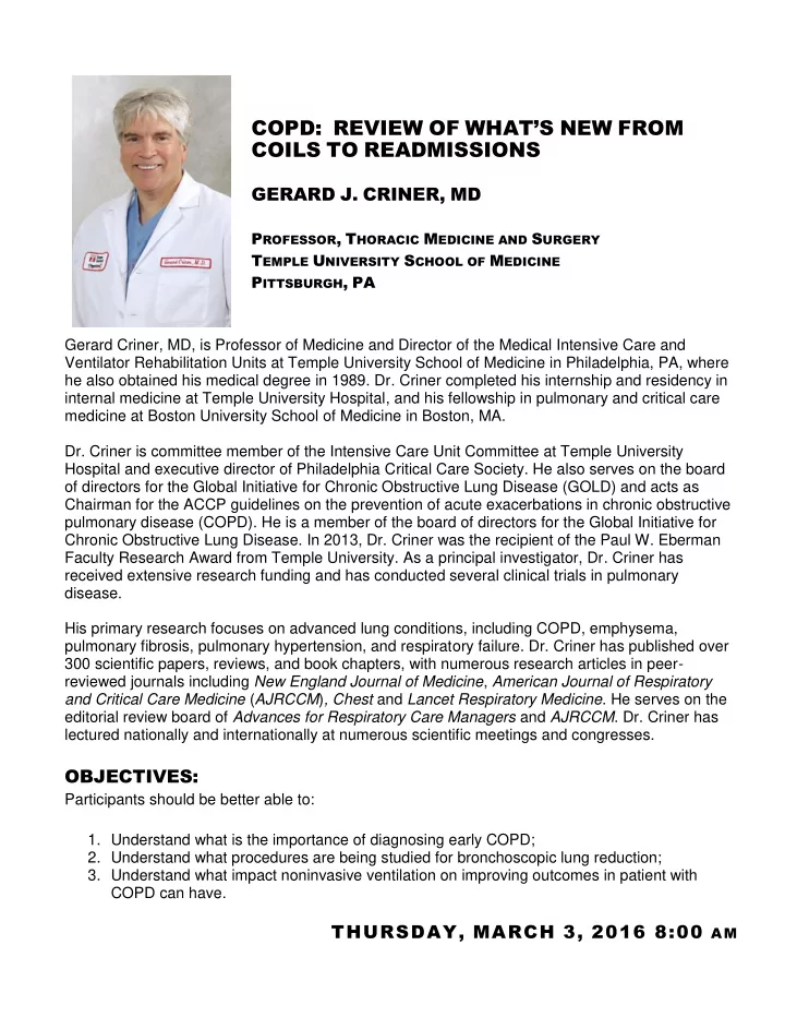 copd review of what s new from coils to readmissions