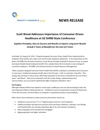 NEWS RELEASE  Scott Wood Addresses Importance of Consumer Driven  Healthcare at AZ SHRM State
