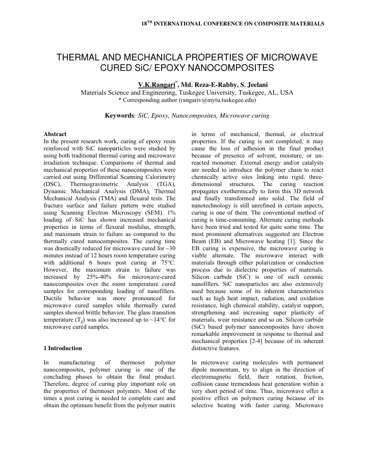 thermal and mechanicla properties of microwave cured sic