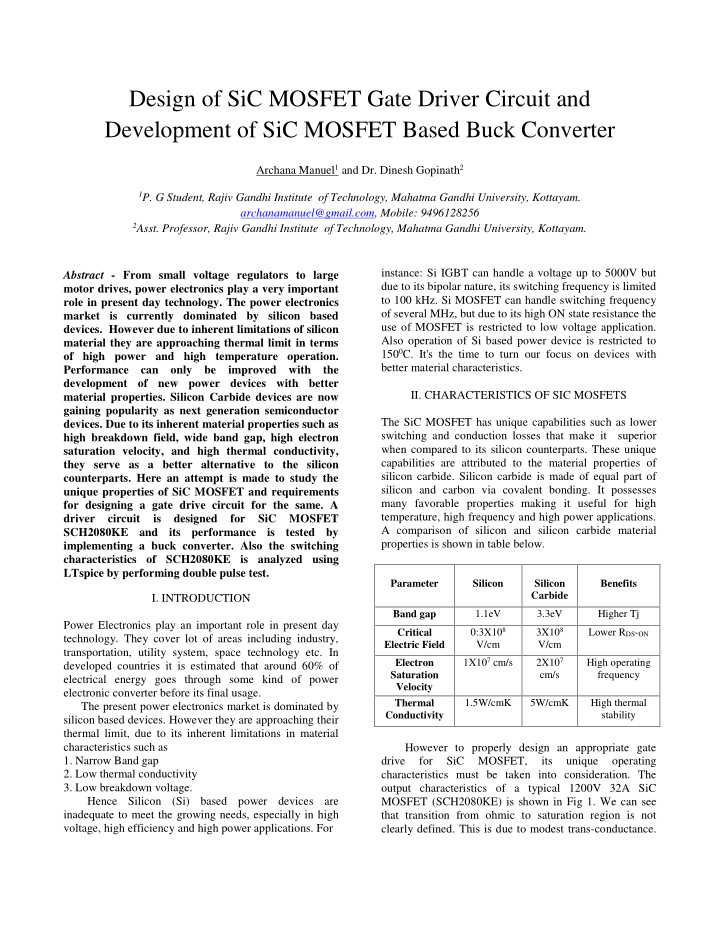design of sic mosfet gate driver circuit and development