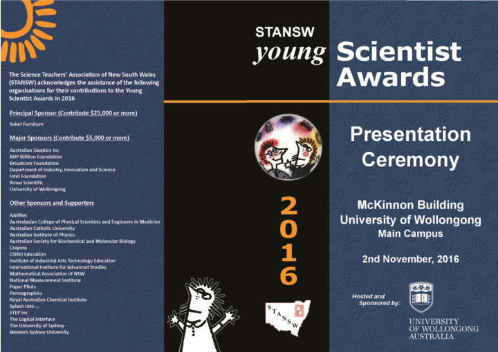 2016 stansw young scientist awards presentation ceremony