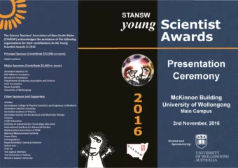 2016 STANSW Young Scientist Awards Presentation Ceremony Presentation Ceremony - Proudly Sponsored